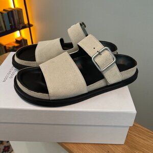 Studio Nicholson Suede Split Buckle Slides Cream Size 38 or 7.5 Like New in Box
